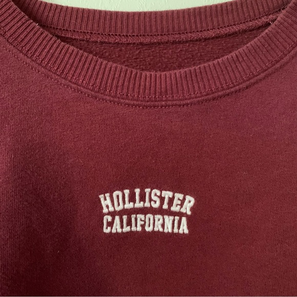 Hollister Cropped Sweatshirt Burgundy Maroon Logo Embroidered Large Soft Cotton - Picture 3 of 5